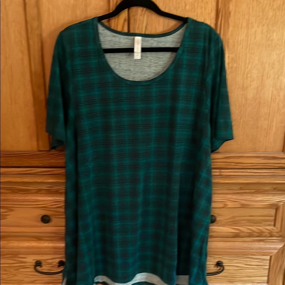 LuLaRoe Teal Plaid Short Sleeve Top